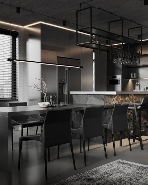 Несколько кадров интерьера в тёмных тонах, площадью 113 квадратных метров в г. Санкт-петербург. 06