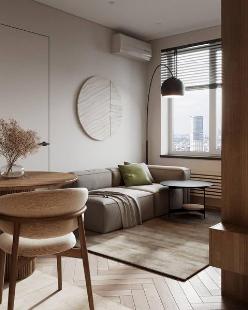 Светлый и уютный интерьер гостиной в современном стиле. 03