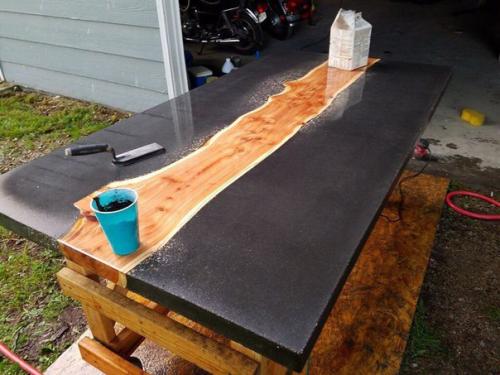 Необычная_мебель.  Столешница из дерева и бетона своими руками. 04