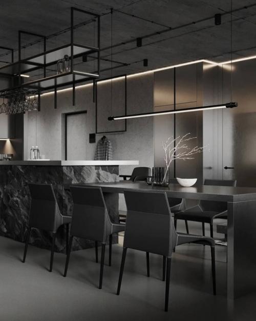 Несколько кадров интерьера в тёмных тонах, площадью 113 квадратных метров в г. Санкт-петербург. 01