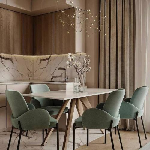 Современный светлый интерьер кухни - гостиной, площадью 27 квадратных метров. 03