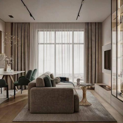 Современный светлый интерьер кухни - гостиной, площадью 27 квадратных метров. 04