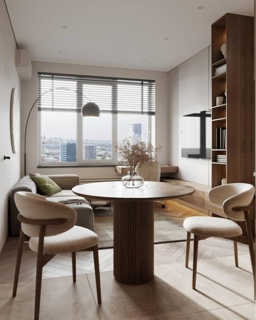 Светлый и уютный интерьер гостиной в современном стиле. 02