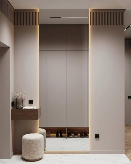 Лаконичный современный интерьер однокомнатной квартиры в светлых тонах. 08