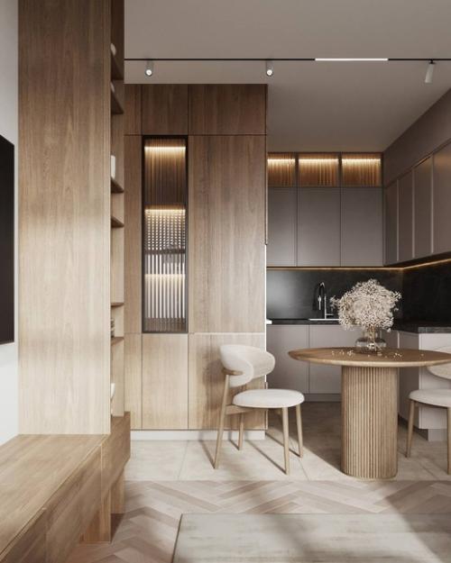 Светлый и уютный интерьер гостиной в современном стиле. 05