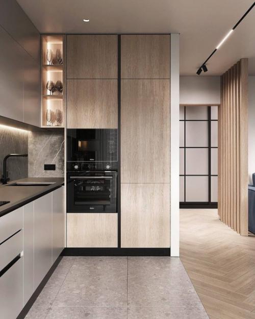 Интерьер просторной кухни - гостиной в современном стиле. 03