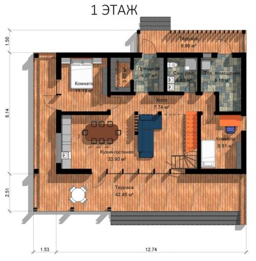 Проект дома в стиле барнхаус 150 м с 5 спальнями. 05