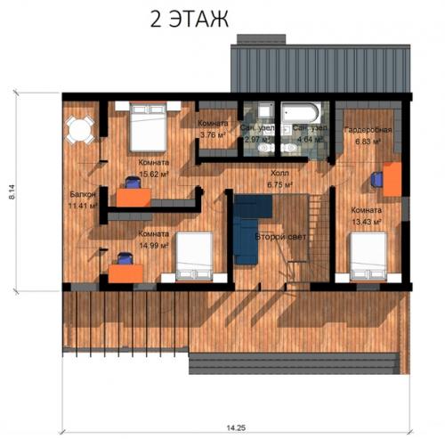 Проект дома в стиле барнхаус 150 м с 5 спальнями. 06