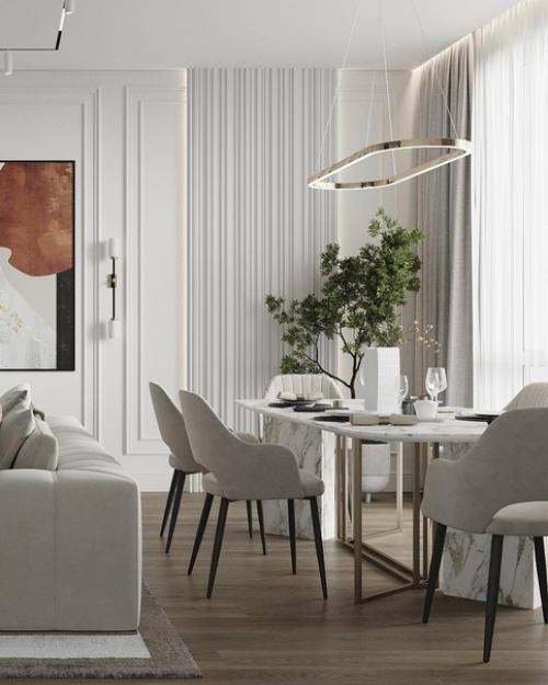 Интерьер просторной квартиры в светлых тонах. 01