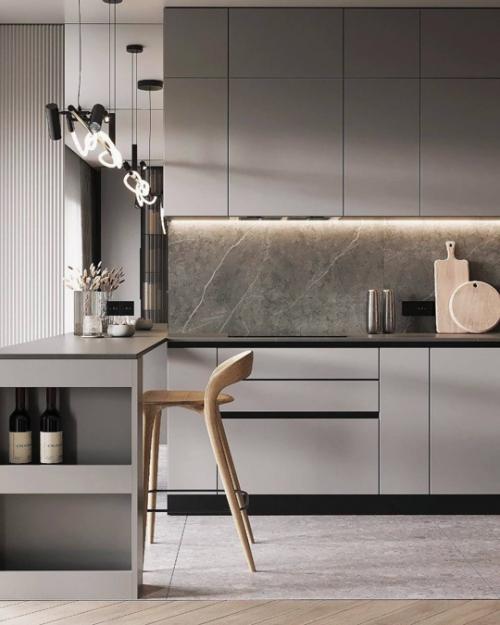 Интерьер просторной кухни - гостиной в современном стиле. 01