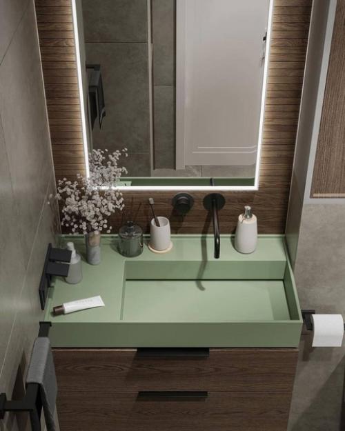 В этом интерьере санузла в эко - стиле использованы очень выразительные текстуры, которые безупречно скомбинированы между собой. 02