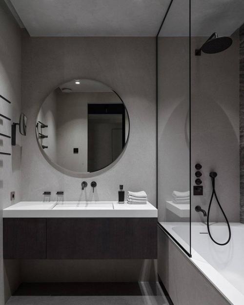 Монохромный интерьер для семьи, построенный на сложном сочетании фактур и полутонов. 09