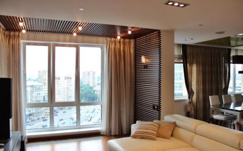 Из декоративных реек (баффелей) можно сделать перегородку или оригинальную акцентную зону на стене или даже на потолке. 02