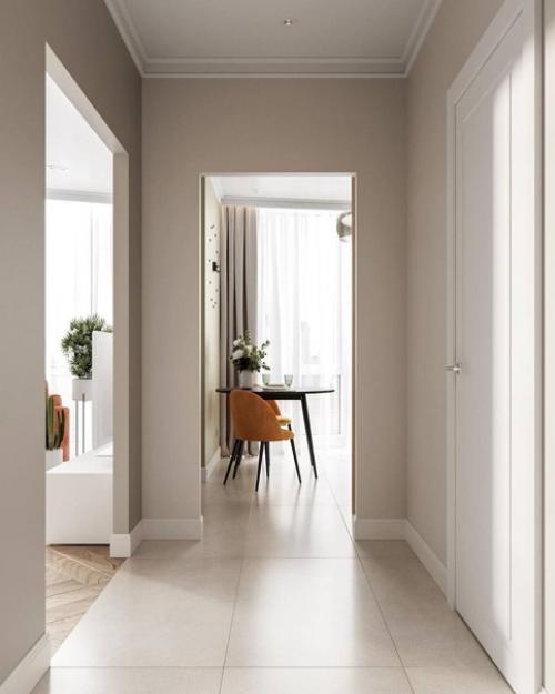 Интерьер прихожей и кухни - гостиной в светлых тонах. 05