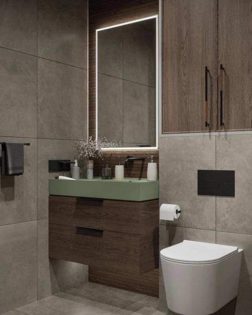 В этом интерьере санузла в эко - стиле использованы очень выразительные текстуры, которые безупречно скомбинированы между собой. 05