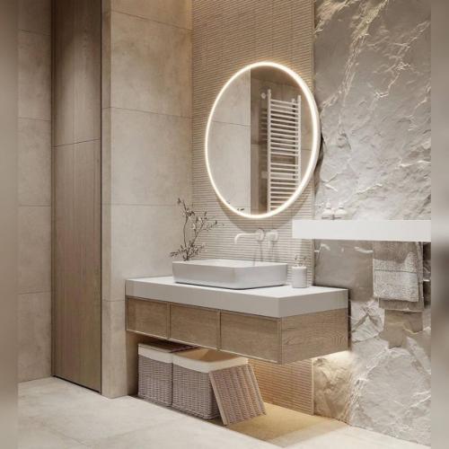 Фактурный интерьер ванной комнаты. 02