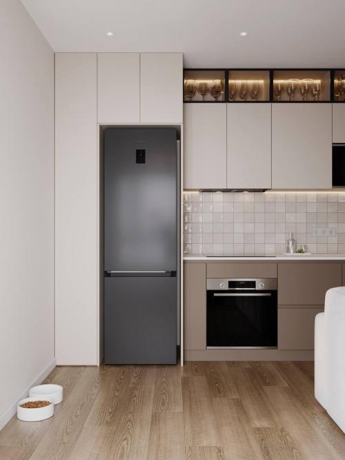 Кухня - гостиная в светлых тонах. 05