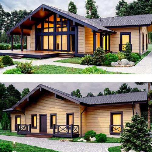 Современный одноэтажный коттедж с панорамным остеклением. 01