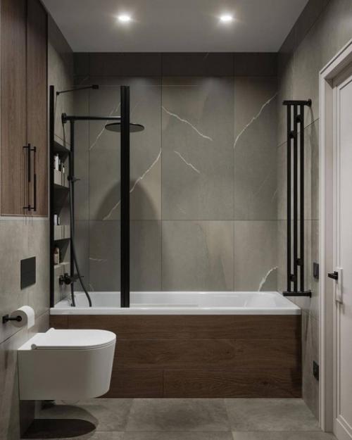 В этом интерьере санузла в эко - стиле использованы очень выразительные текстуры, которые безупречно скомбинированы между собой. 01