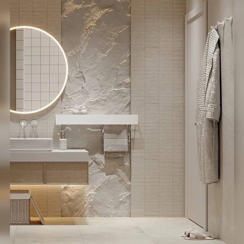 Фактурный интерьер ванной комнаты. 01