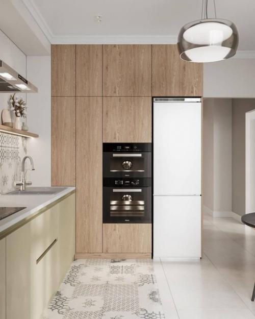 Интерьер прихожей и кухни - гостиной в светлых тонах. 04