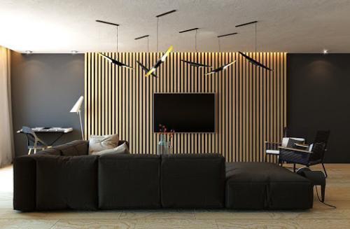 Из декоративных реек (баффелей) можно сделать перегородку или оригинальную акцентную зону на стене или даже на потолке. 07