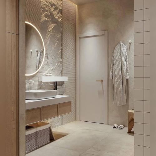 Фактурный интерьер ванной комнаты. 04