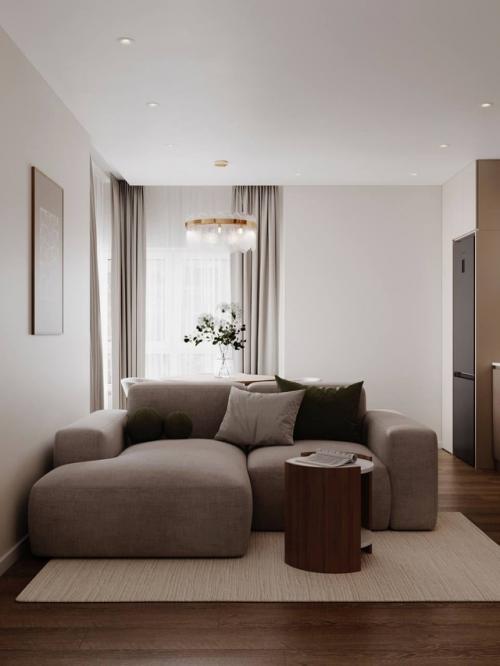 Кухня - гостиная в светлых тонах. 07