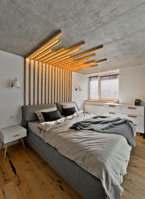 Из декоративных реек (баффелей) можно сделать перегородку или оригинальную акцентную зону на стене или даже на потолке. 03