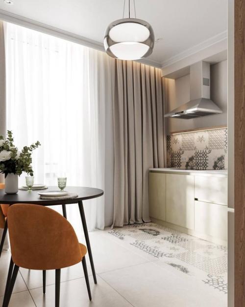 Интерьер прихожей и кухни - гостиной в светлых тонах. 03