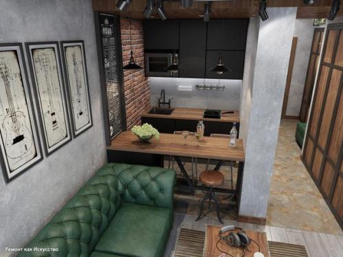 Проект квартиры 26 м в стиле лофт. 03