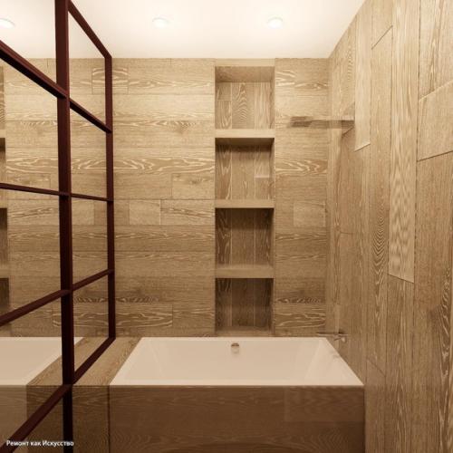 Проект квартиры 43 м в стиле лофт с отделкой стен паркетной доской. 07