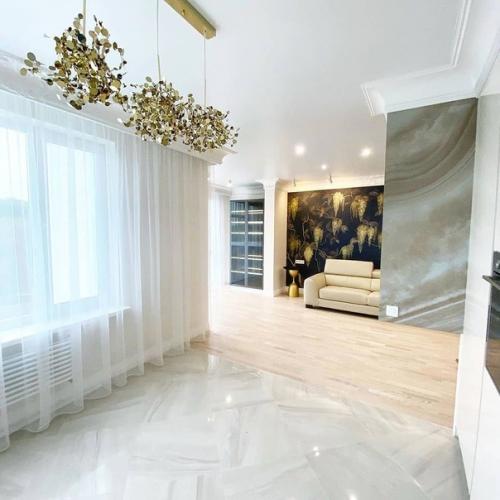 Гостиная готова.  Объединили гостиную с кухней и лоджией. 05