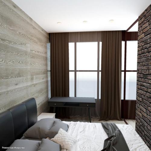 Проект квартиры 43 м в стиле лофт с отделкой стен паркетной доской. 03