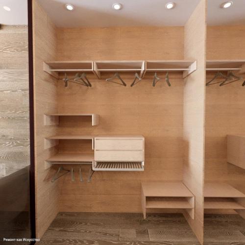 Проект квартиры 43 м в стиле лофт с отделкой стен паркетной доской. 05