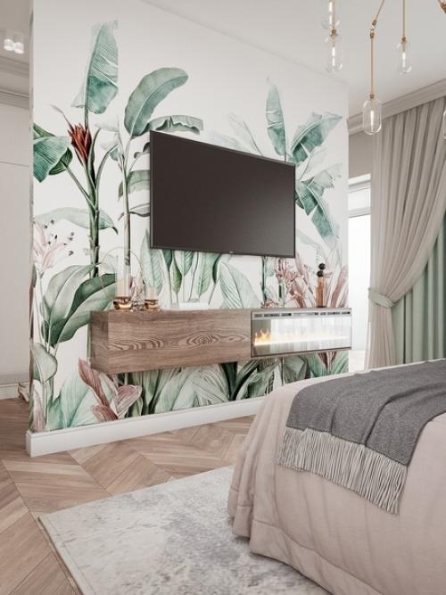 Дизайн интерьера спальни от студии интерьеров D'Polly, обои от Hygge Wall. 01