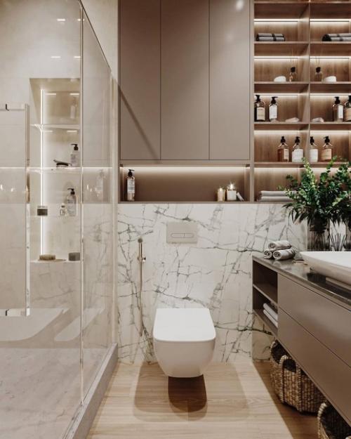 Четыре кадра компактного санузла в современной классике, площадью 3, 6 m. 01