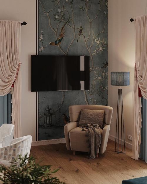 Насыщенный и очень уютный интерьер просторной кухни - гостиной в загородном доме. 09