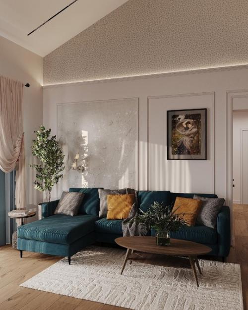 Насыщенный и очень уютный интерьер просторной кухни - гостиной в загородном доме. 04