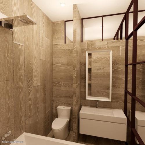 Проект квартиры 43 м в стиле лофт с отделкой стен паркетной доской. 06