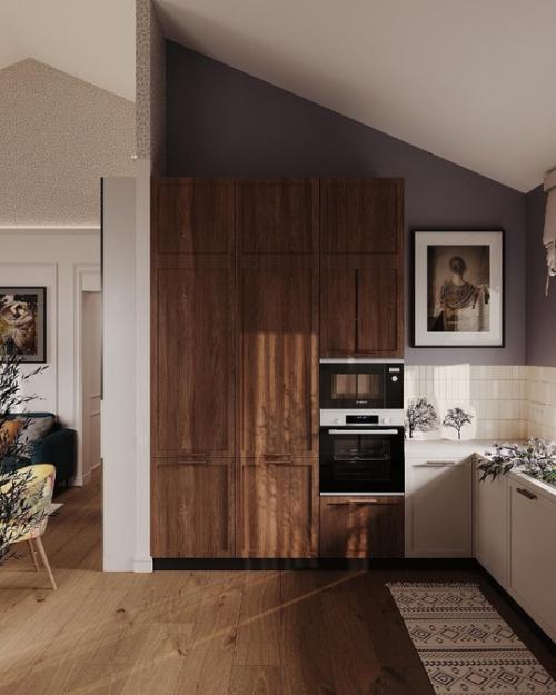 Насыщенный и очень уютный интерьер просторной кухни - гостиной в загородном доме. 07