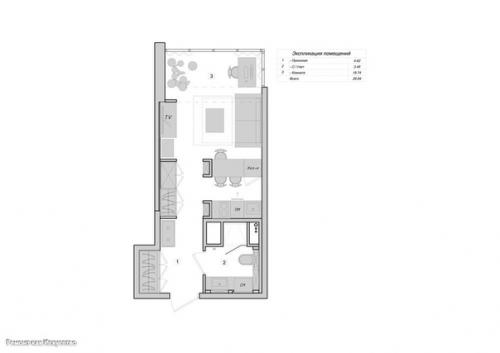 Проект квартиры 26 м в стиле лофт. 09