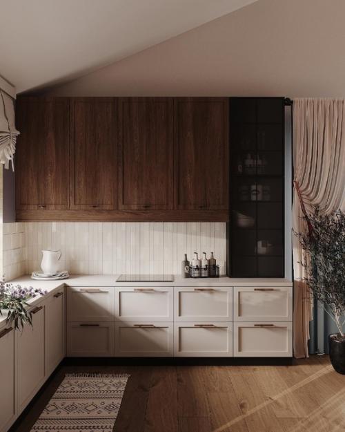 Насыщенный и очень уютный интерьер просторной кухни - гостиной в загородном доме. 08