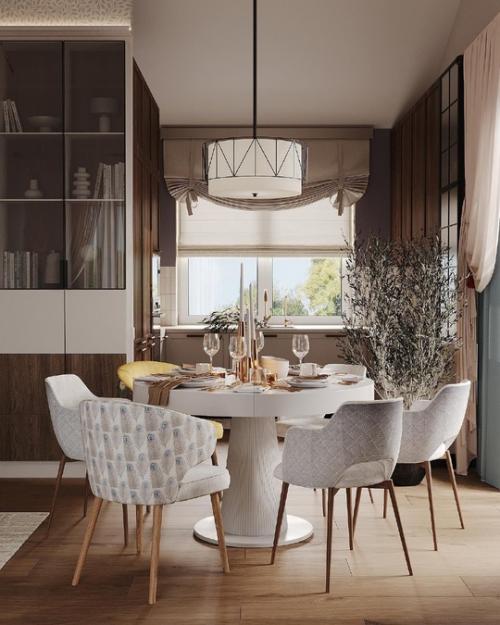 Насыщенный и очень уютный интерьер просторной кухни - гостиной в загородном доме. 02