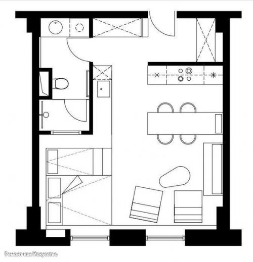 Интерьер квартиры - студии 38 м в Москве. 09
