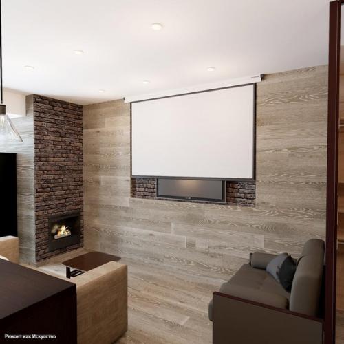 Проект квартиры 43 м в стиле лофт с отделкой стен паркетной доской. 02