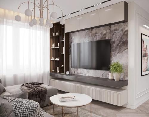 Современный дизайн 2-х комнатной квартиры, выполненный в бежевых тонах. 03