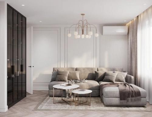 Современный дизайн 2-х комнатной квартиры, выполненный в бежевых тонах. 02