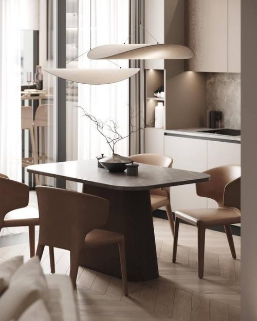 Современный светлый интерьер кухни - гостиной и прихожей. 01