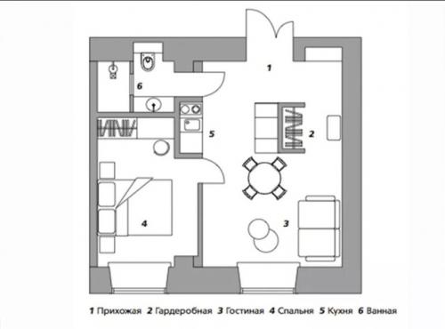 Интерьер квартиры площадью 40 м 2 в старом петербургском доме. 08